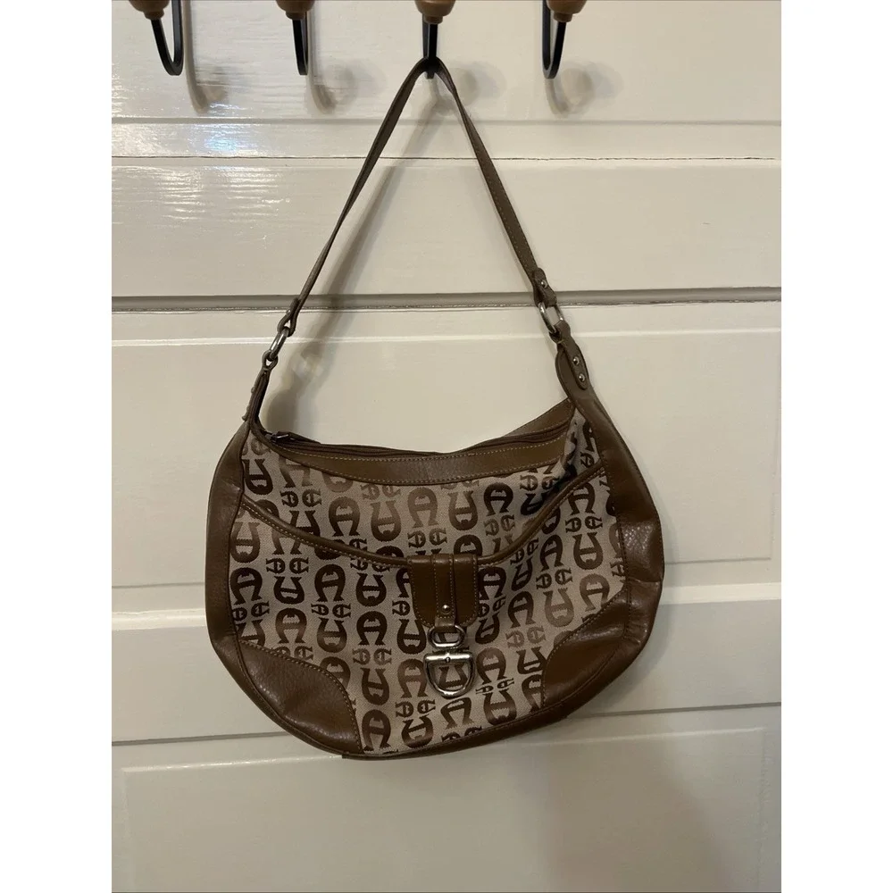 VTG Aigner Brown Signature shoulder purse chunky Y2K boho buckle